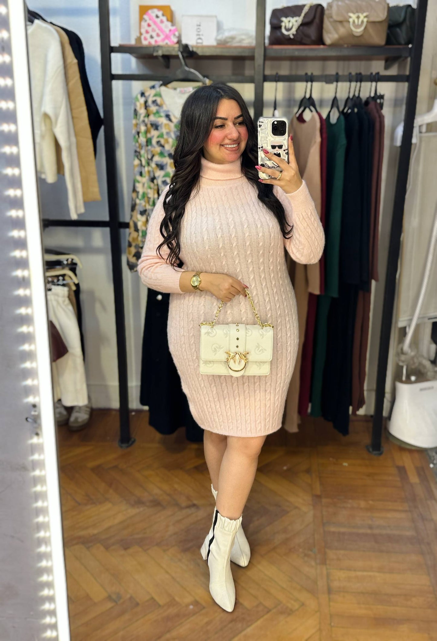 High Neck Cable Knit Mini Dress