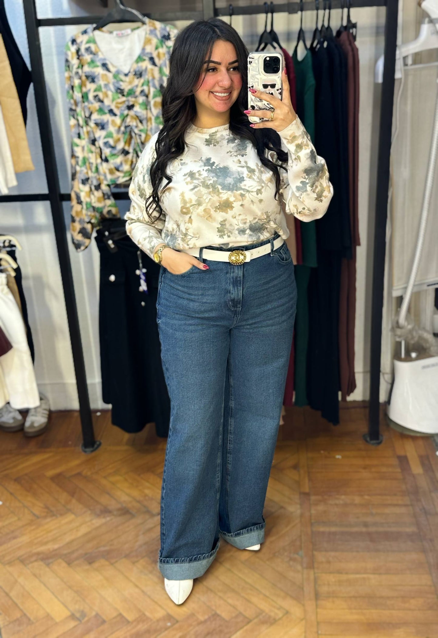 Floral Pattern Knit Sweater