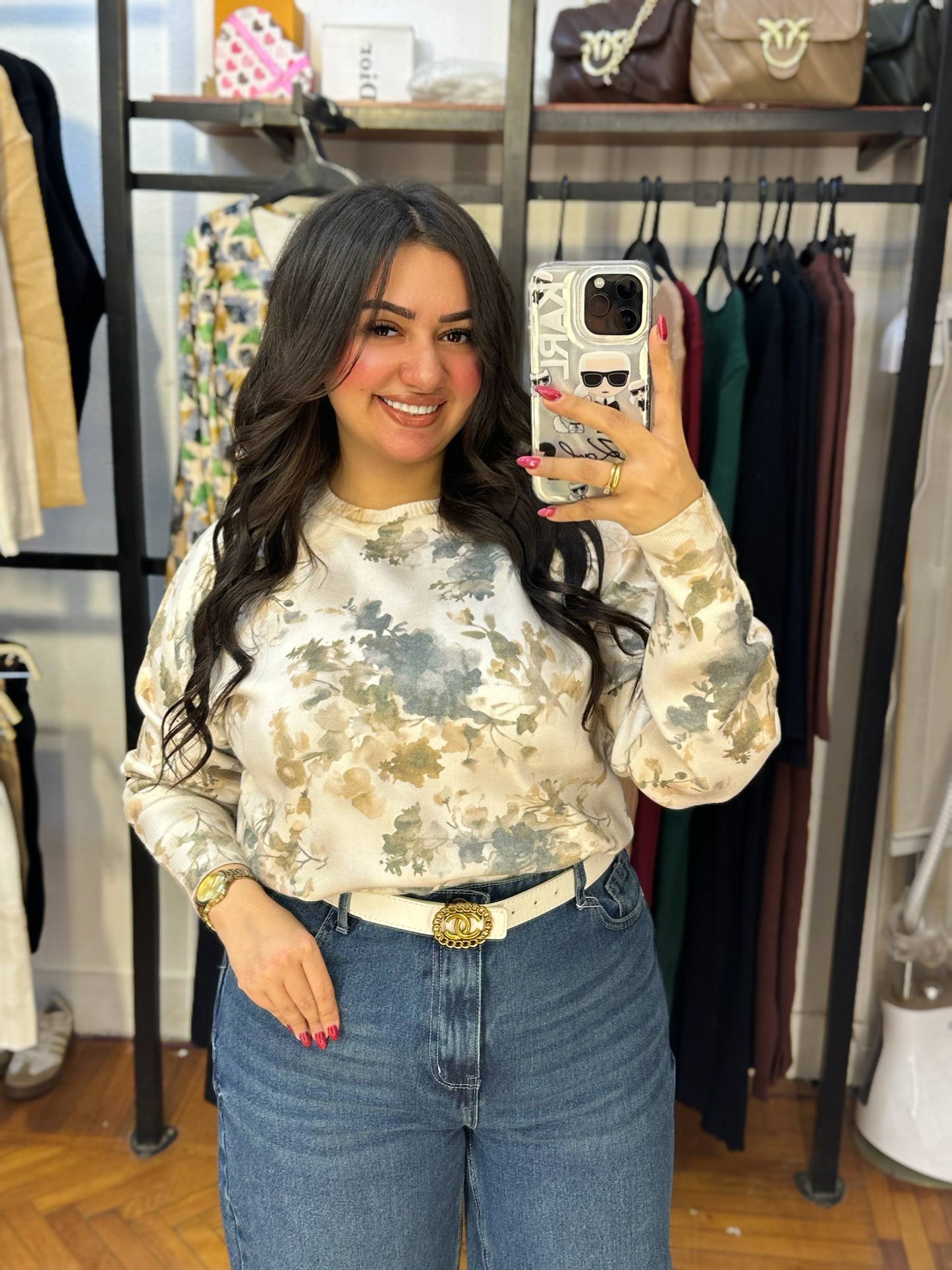 Floral Pattern Knit Sweater