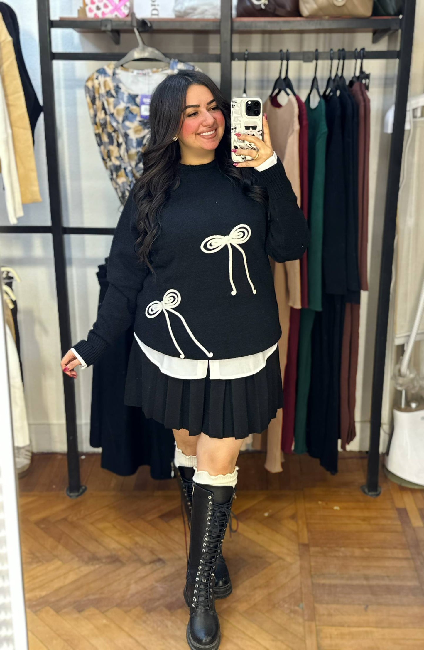 Oversized Knit Pullover with 3D Bow Detail