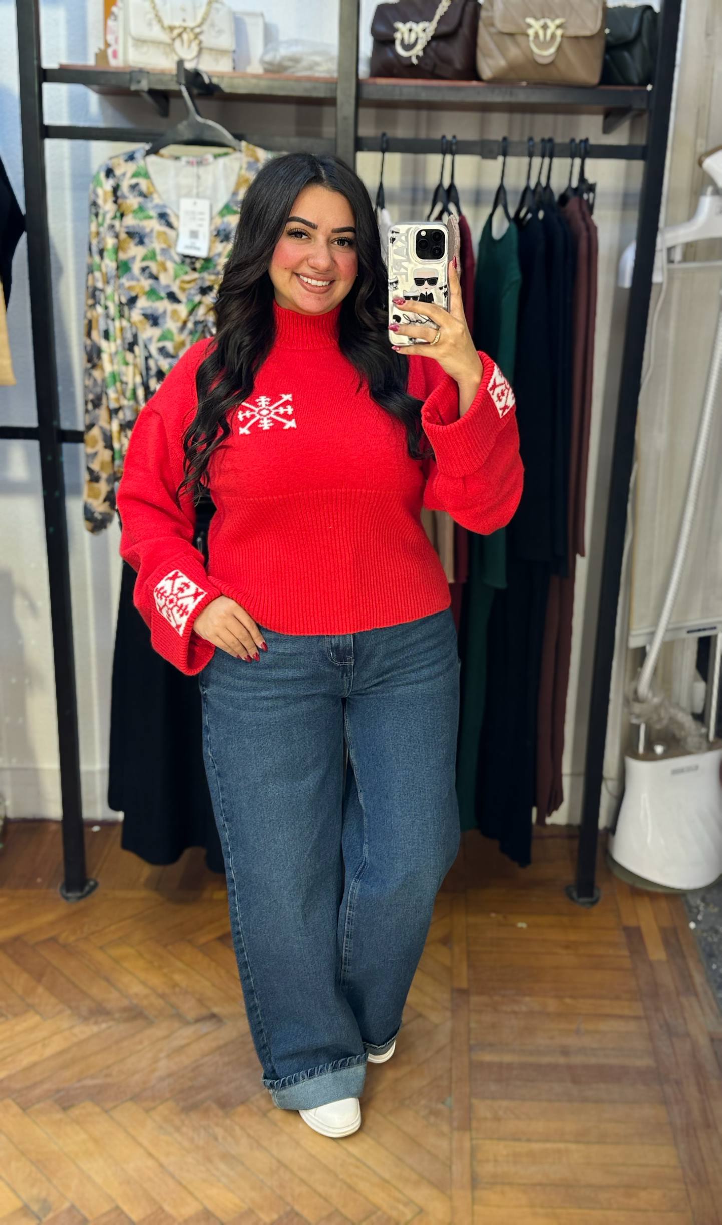High Neck Knit Pullover with Patterned Details