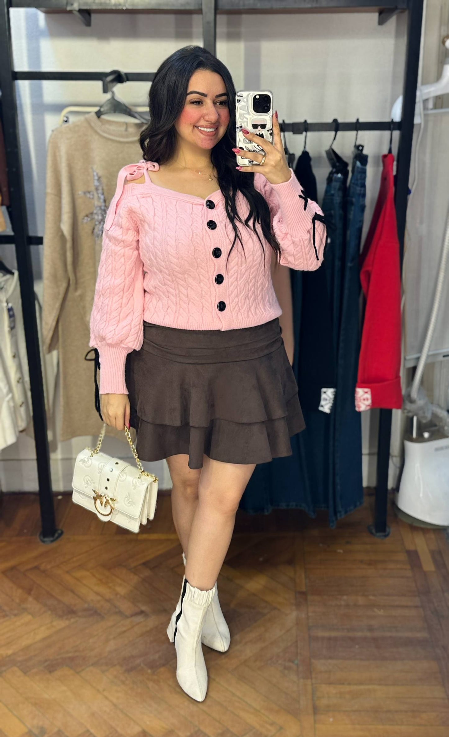 One-Shoulder Buttoned Knit Sweater