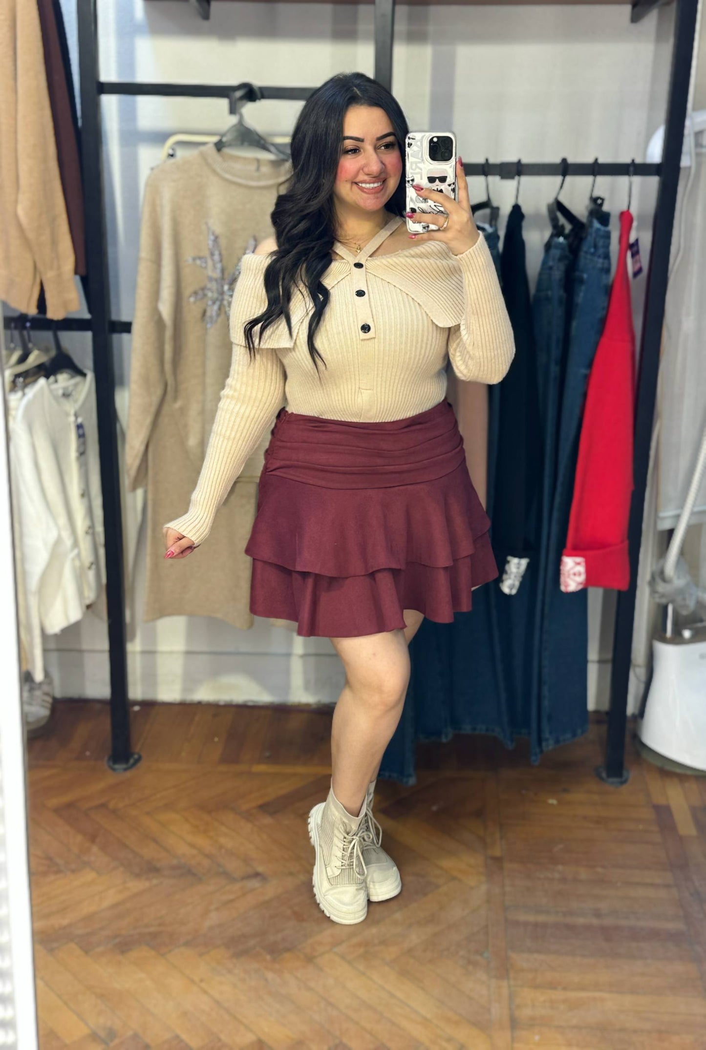 Layered Mini Skirt with Flared Hem