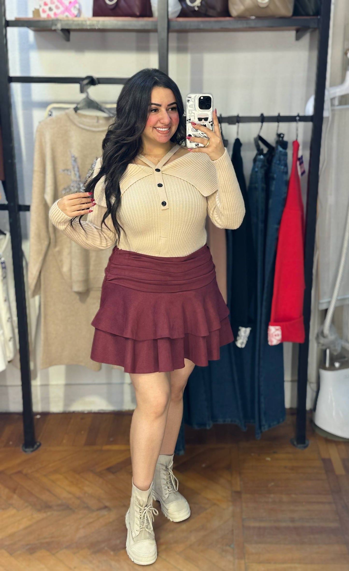 Layered Mini Skirt with Flared Hem
