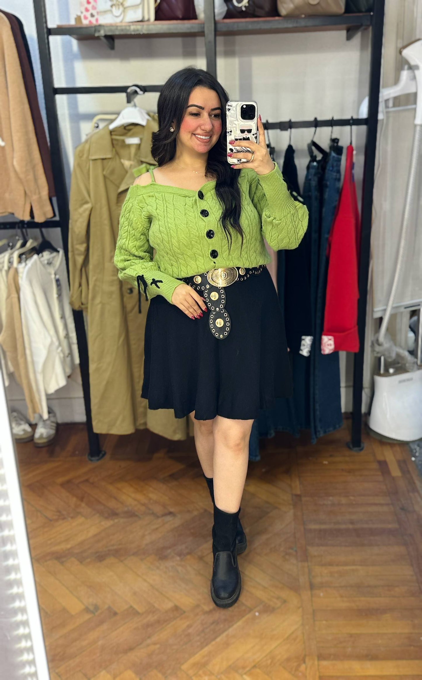One-Shoulder Buttoned Knit Sweater