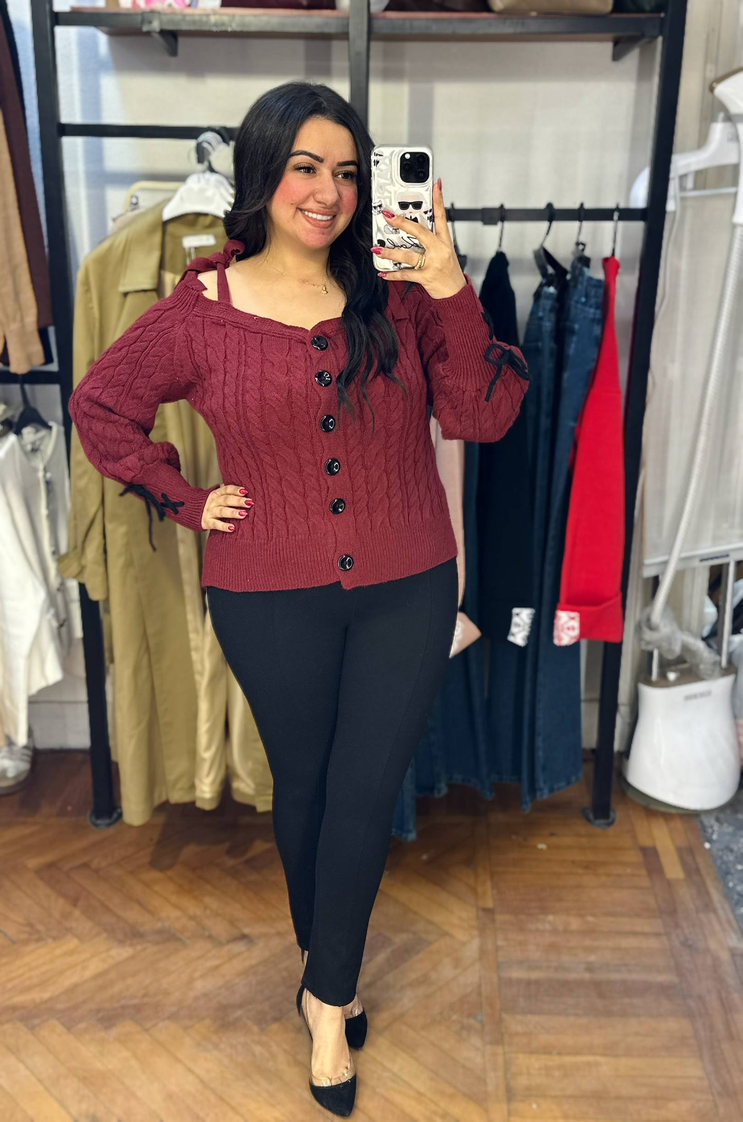 One-Shoulder Buttoned Knit Sweater