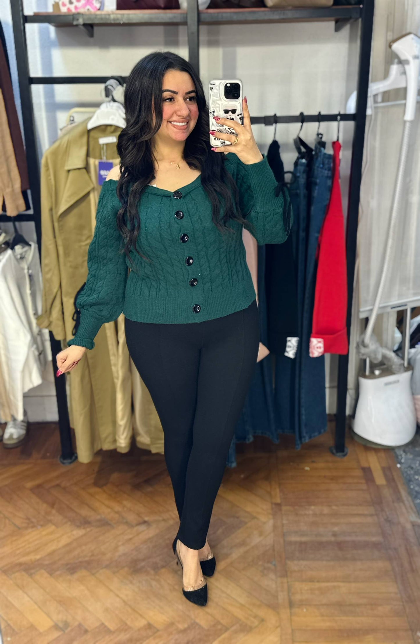 One-Shoulder Buttoned Knit Sweater