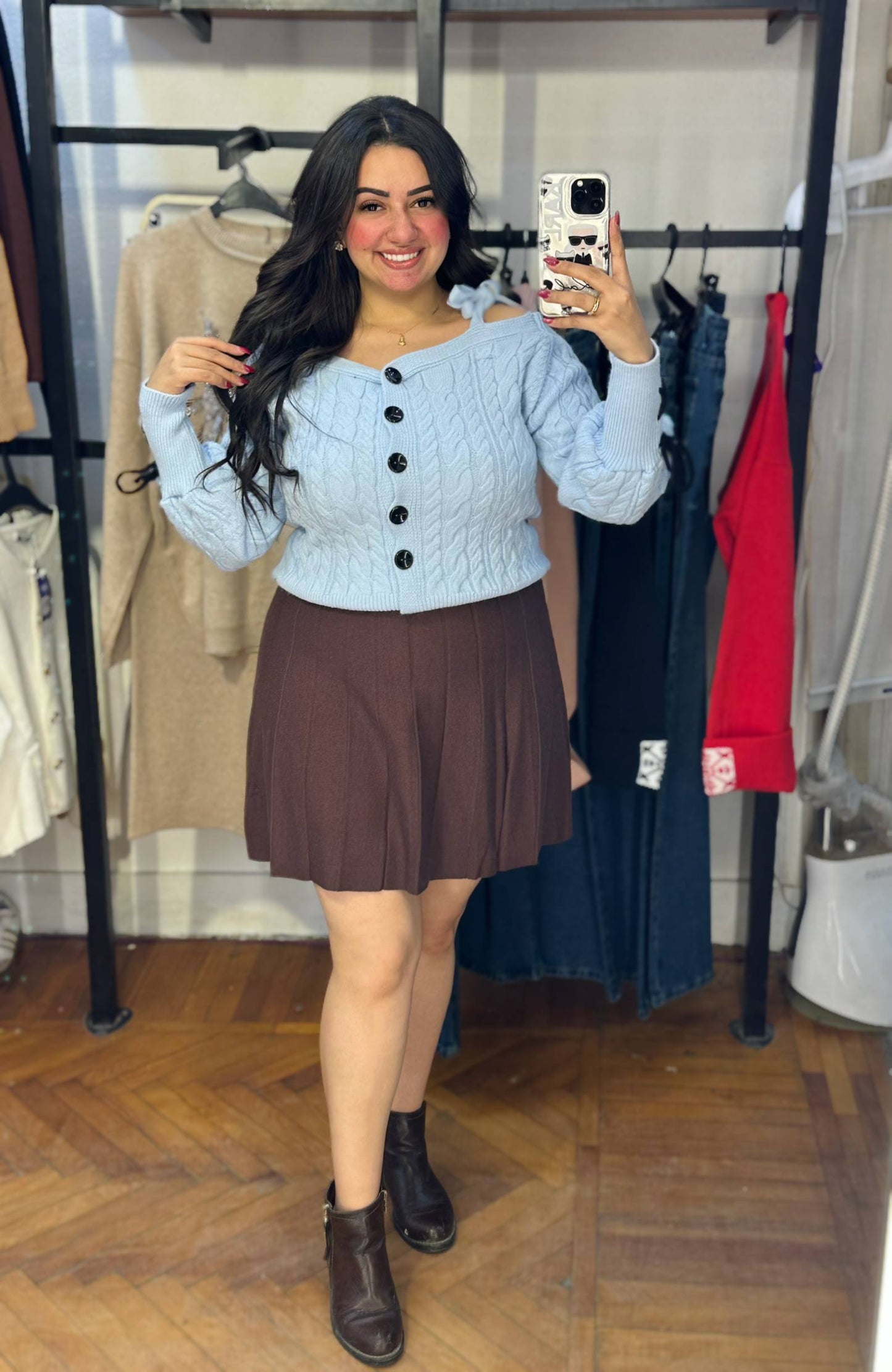 One-Shoulder Buttoned Knit Sweater