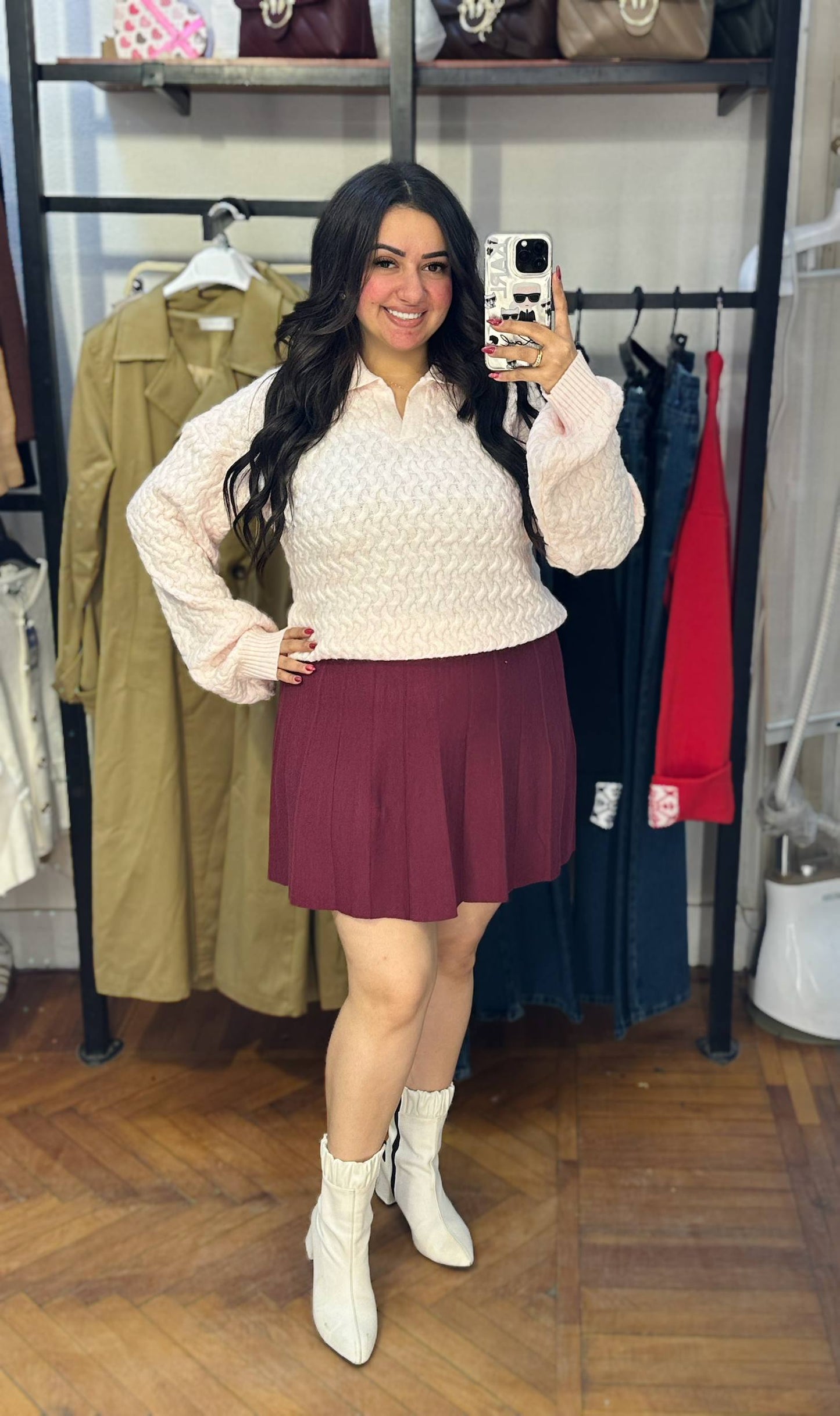 Cable Knit Sweater with Collar