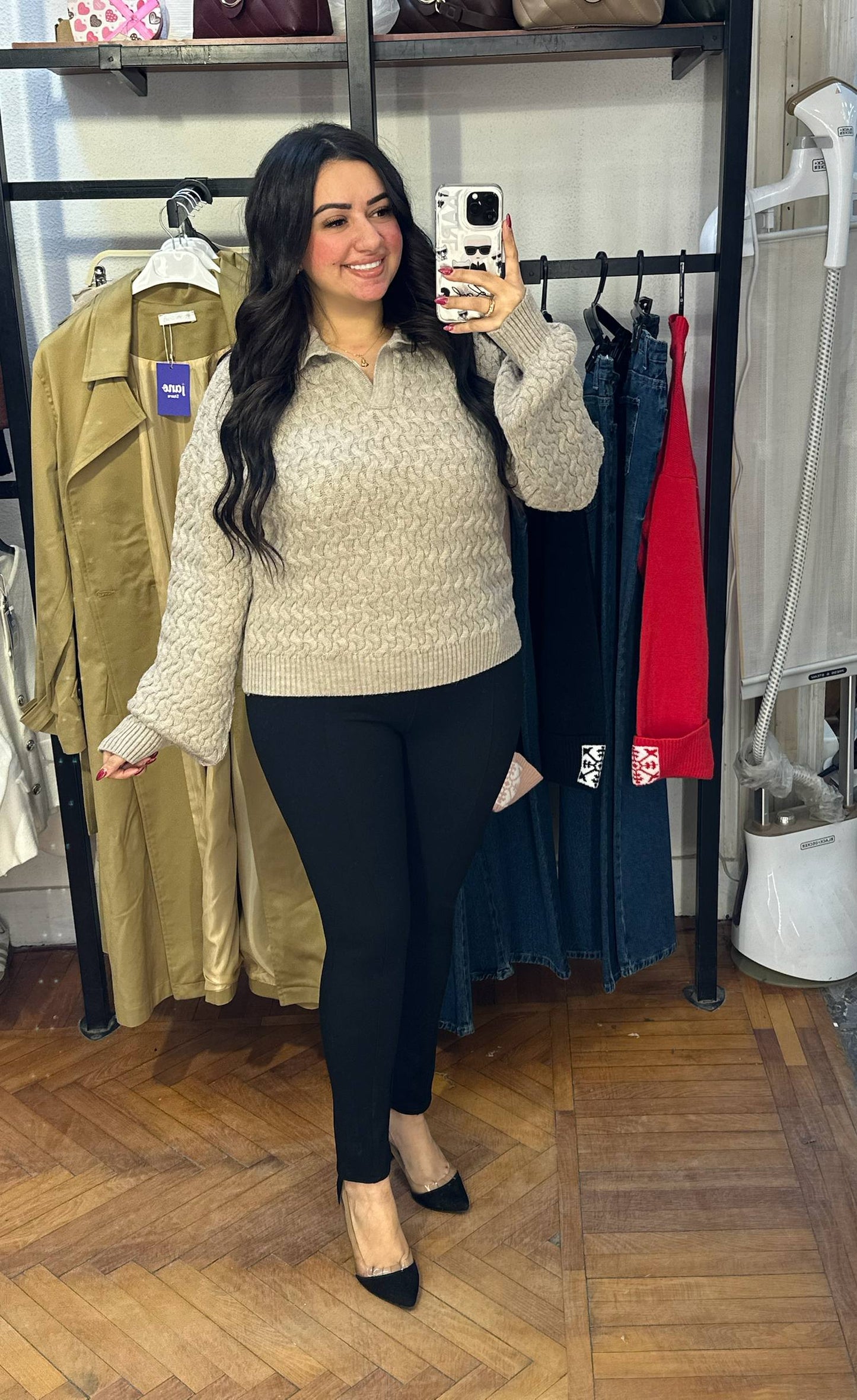 Cable Knit Sweater with Collar