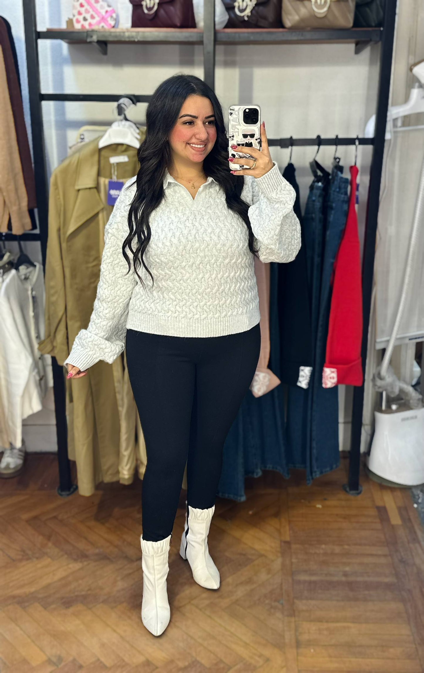 Cable Knit Sweater with Collar