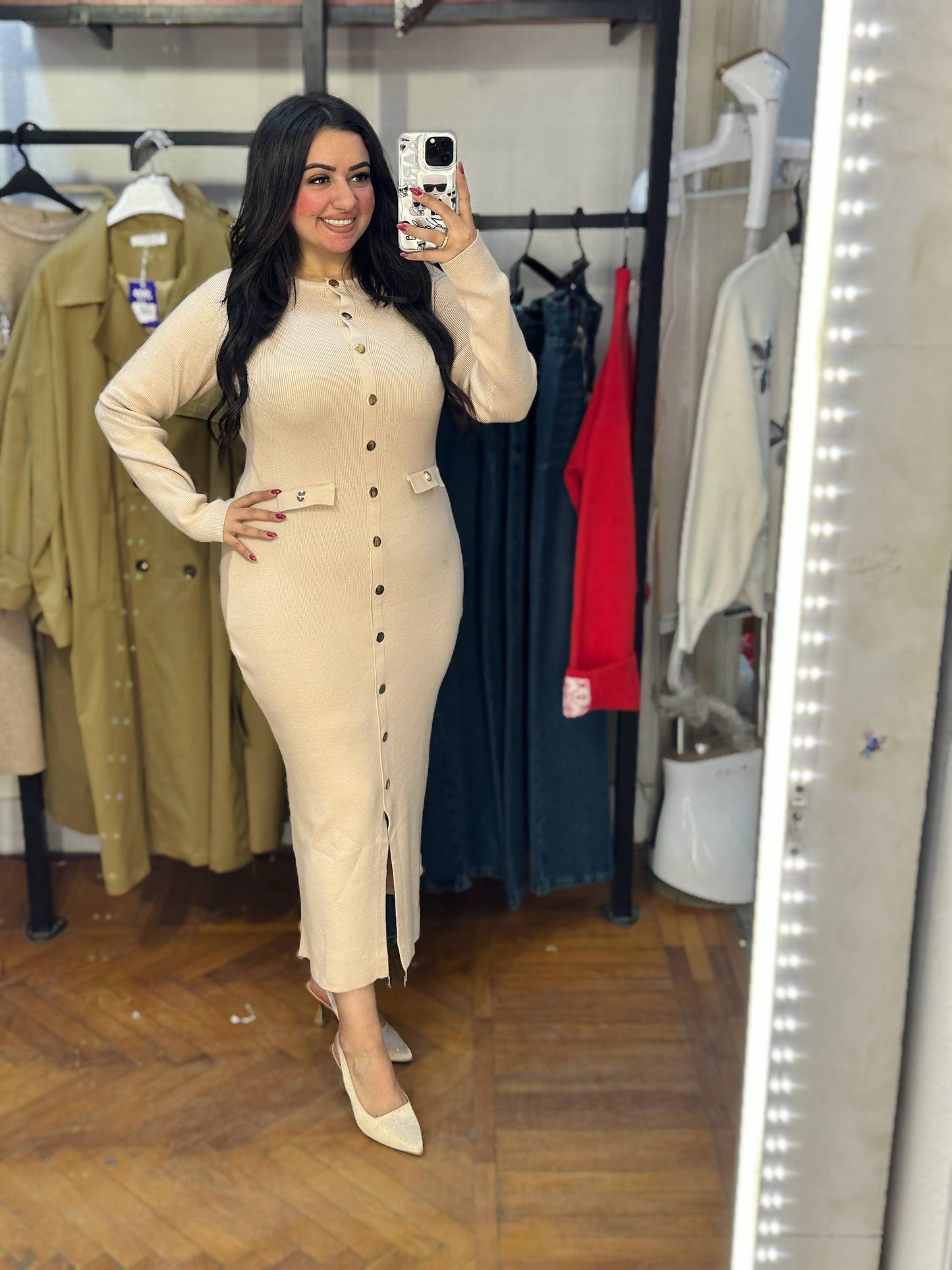 Knit Dress with Decorative Gold Buttons