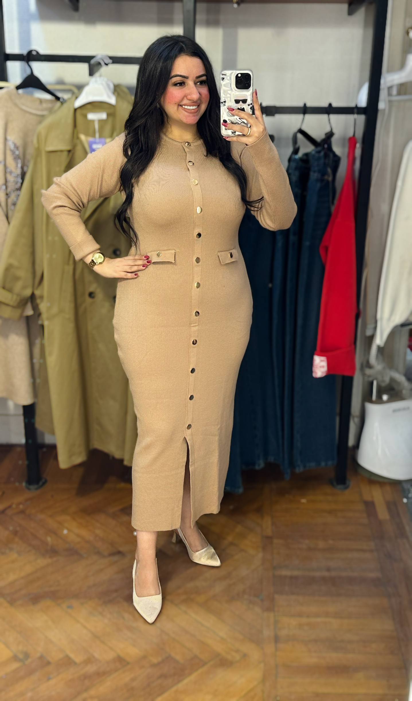 Knit Dress with Decorative Gold Buttons