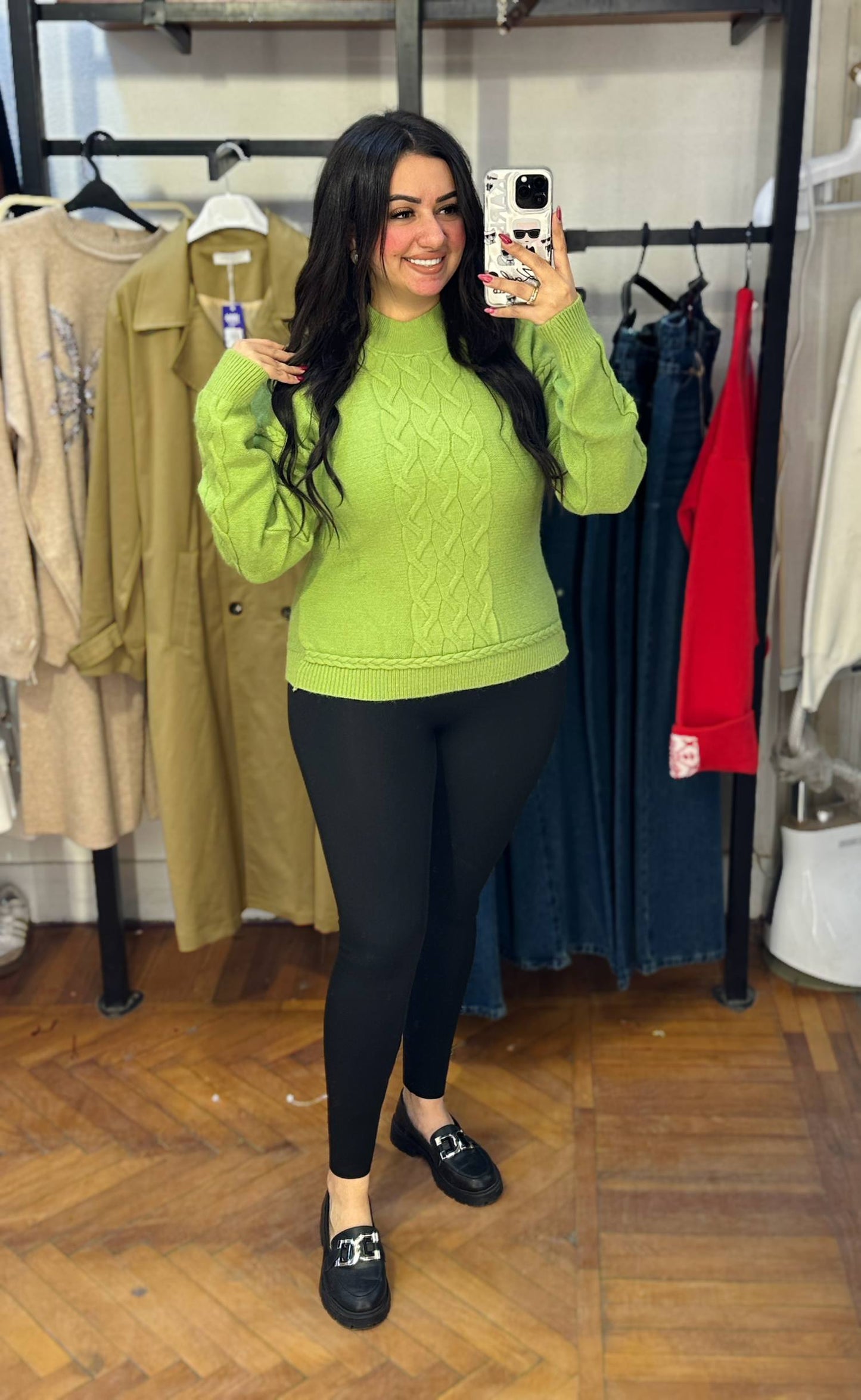 Cable Knit Front Sweater with Patterned Sleeves