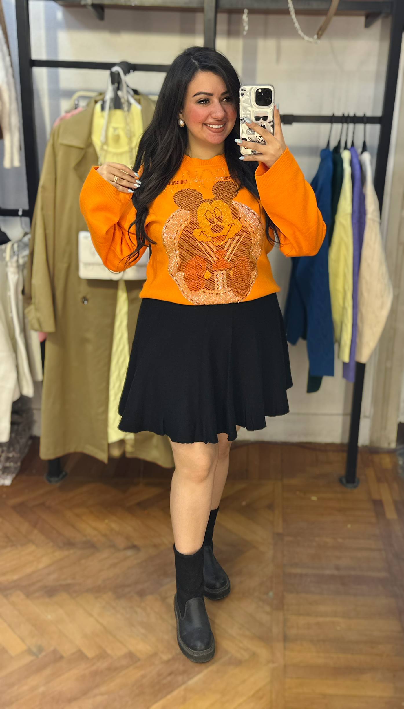 Rhinestone Mickey Mouse Knit Sweater