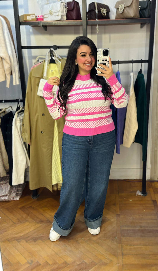 Striped Knit Sweater with White Accents