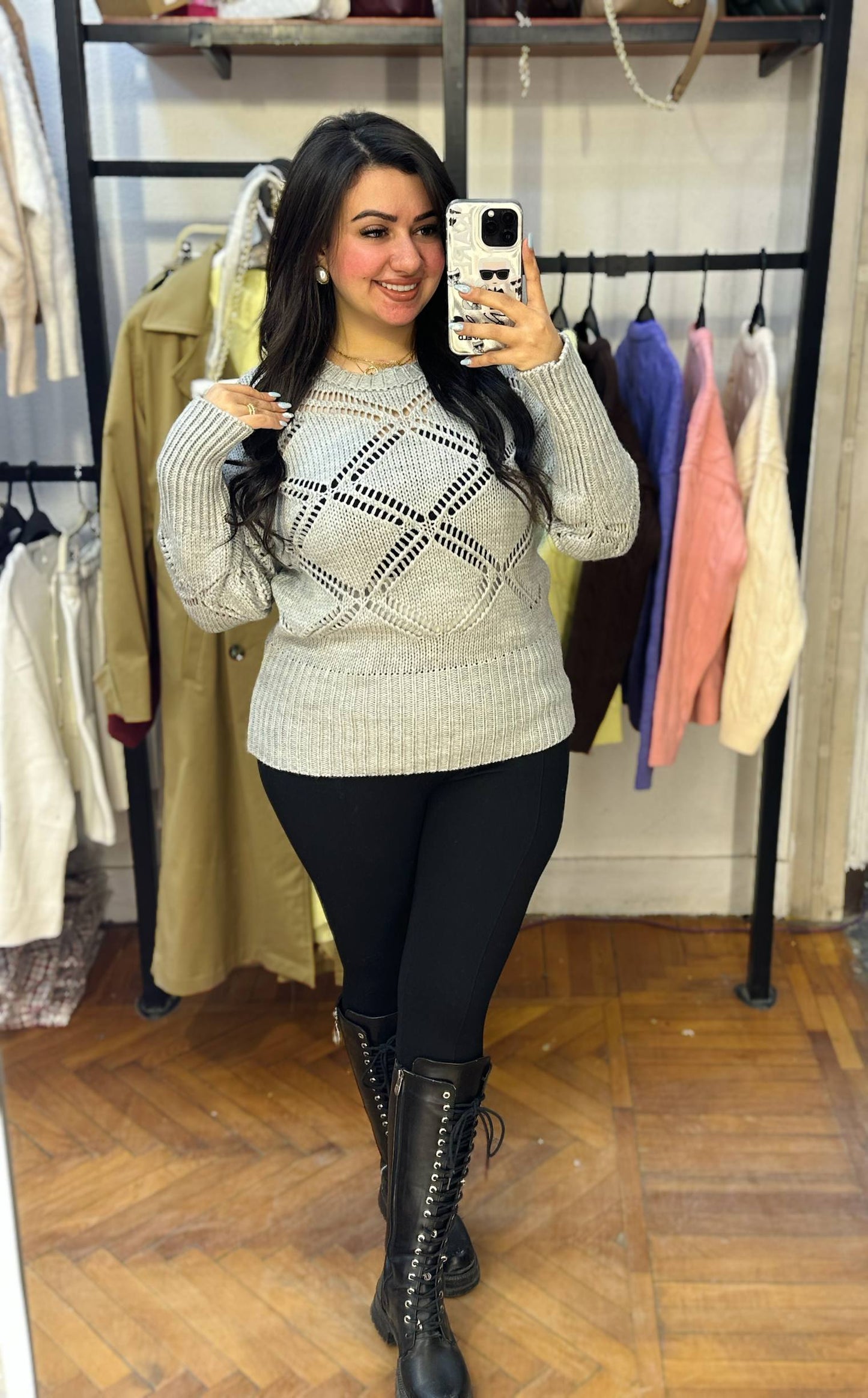 Lightweight Open-Work Knit Pullover