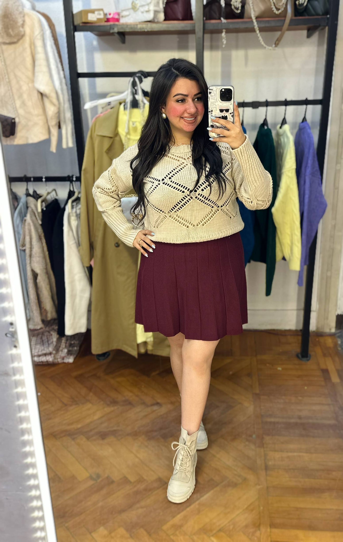 Lightweight Open-Work Knit Pullover