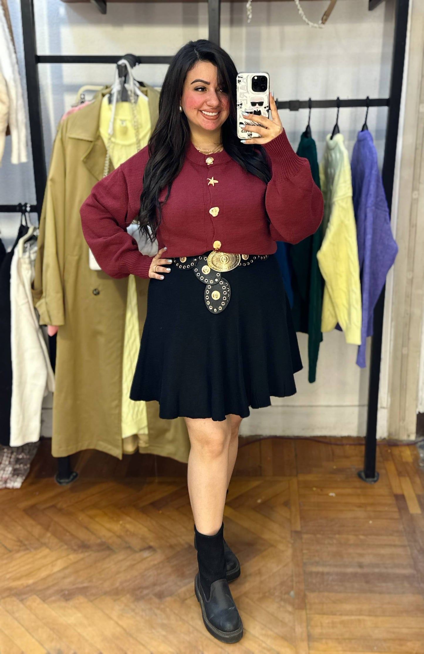 Knit Sweater with Gold Buttons