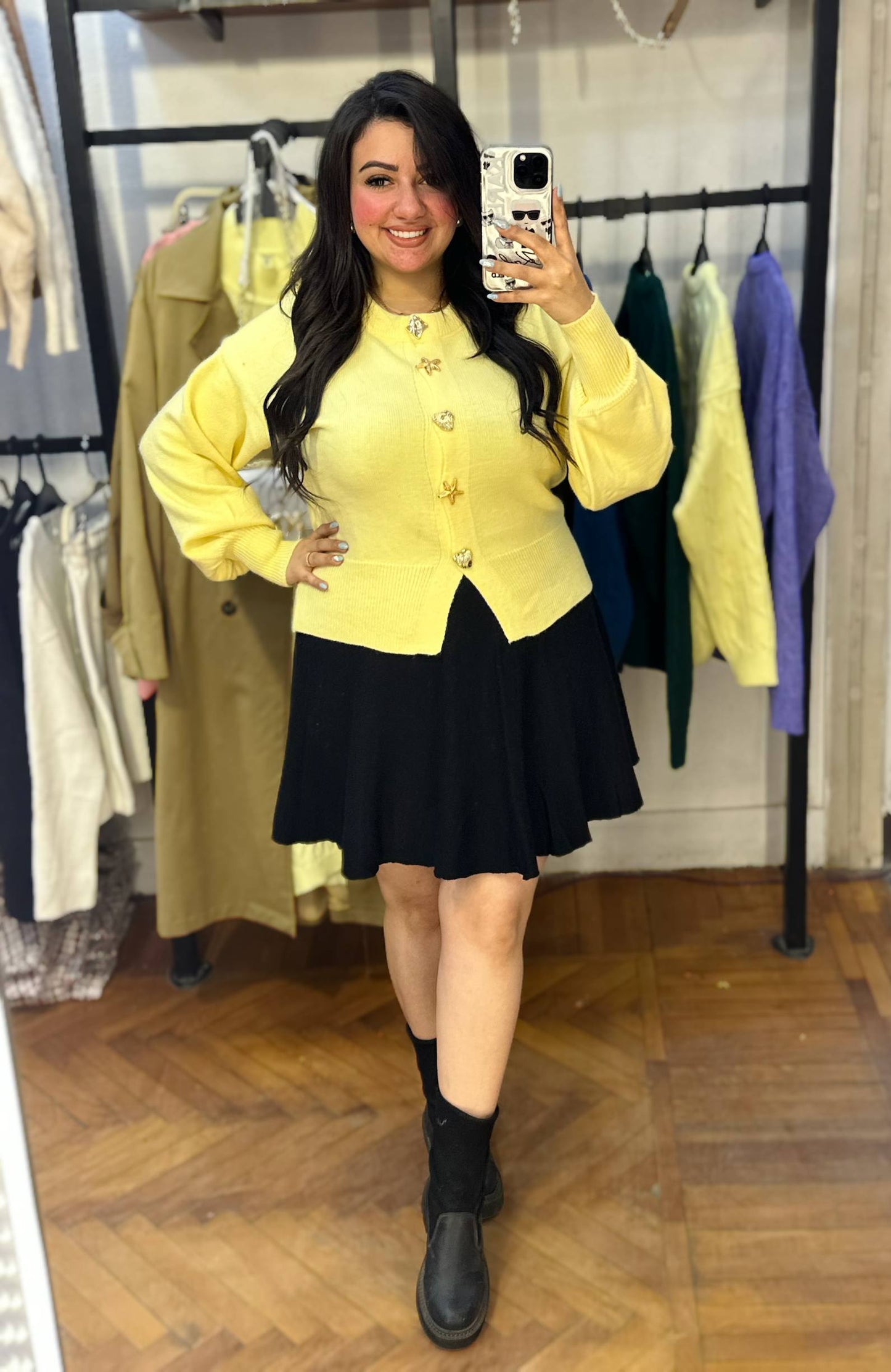 Knit Sweater with Gold Buttons
