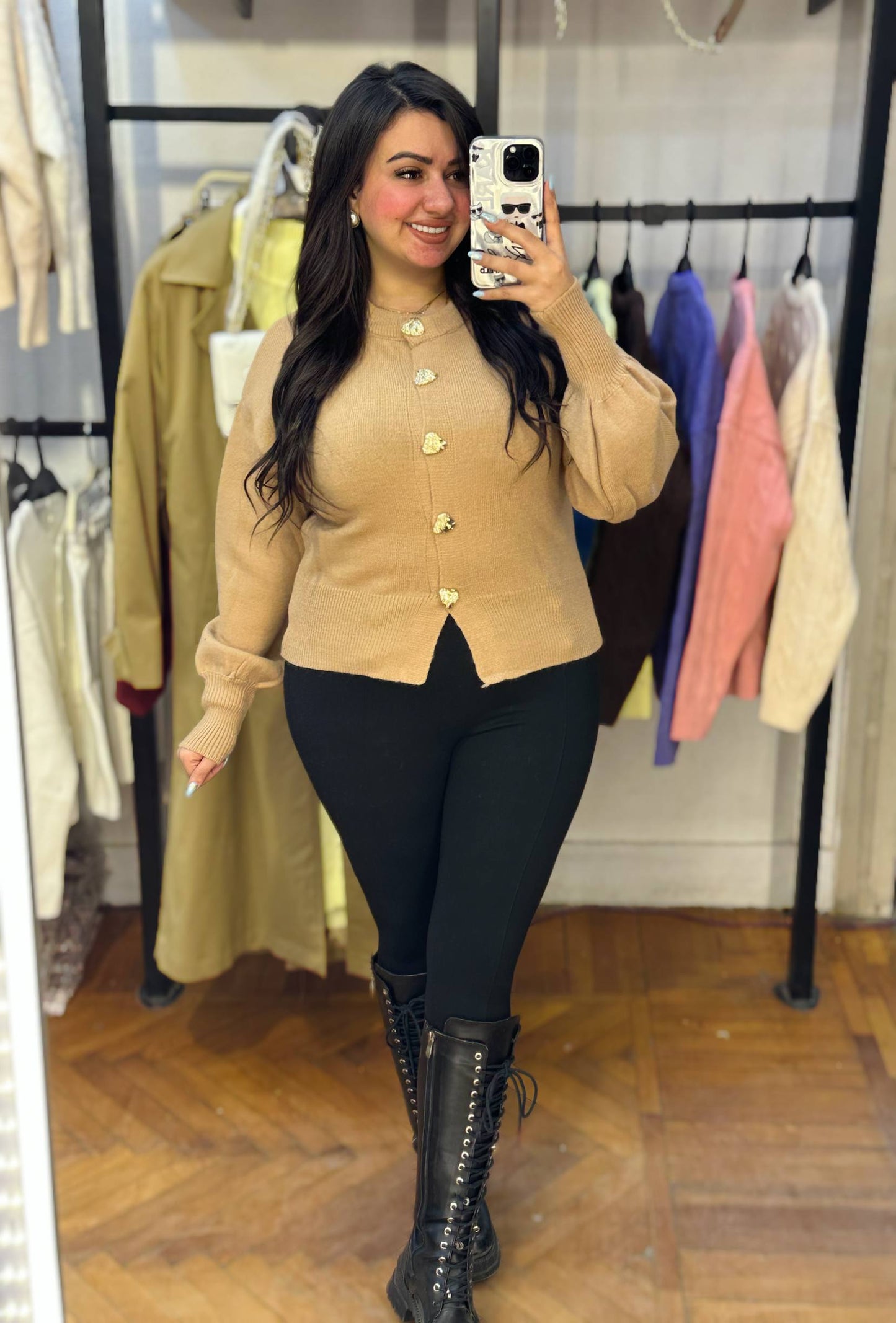 Knit Sweater with Gold Buttons