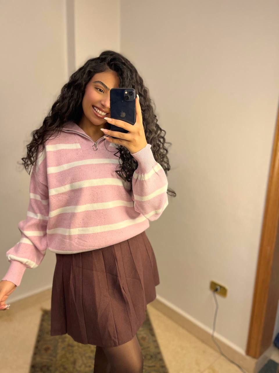 Striped Knit Half-Zip Sweater