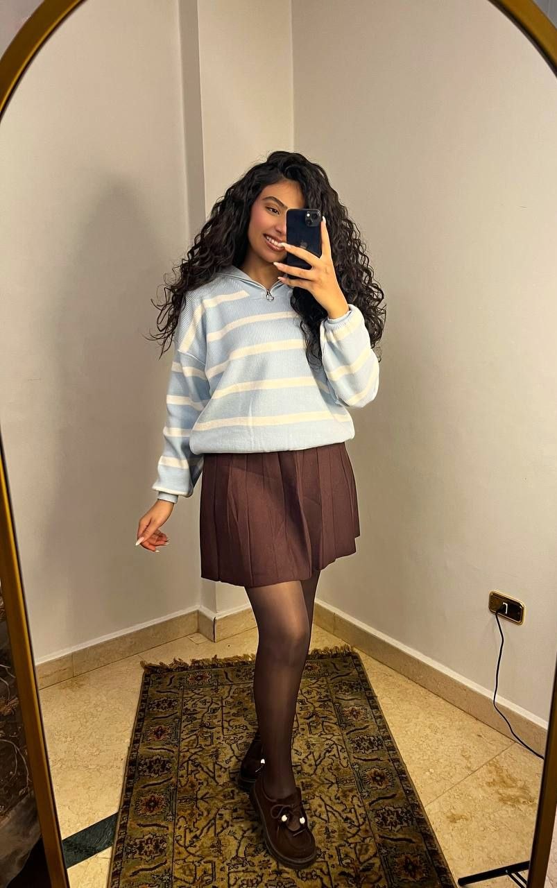 Striped Knit Half-Zip Sweater