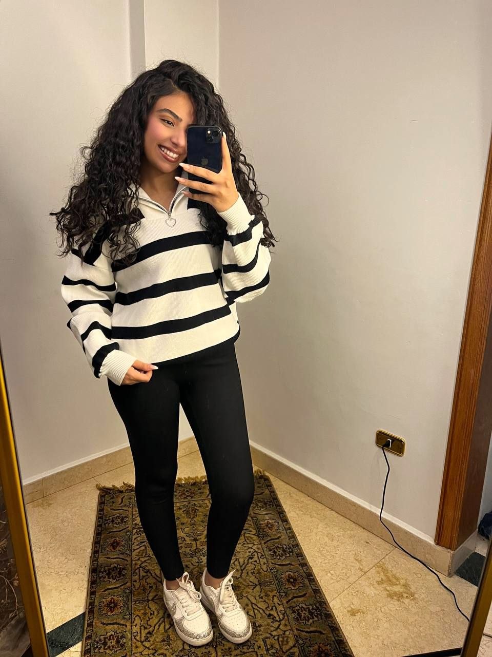 Striped Knit Half-Zip Sweater