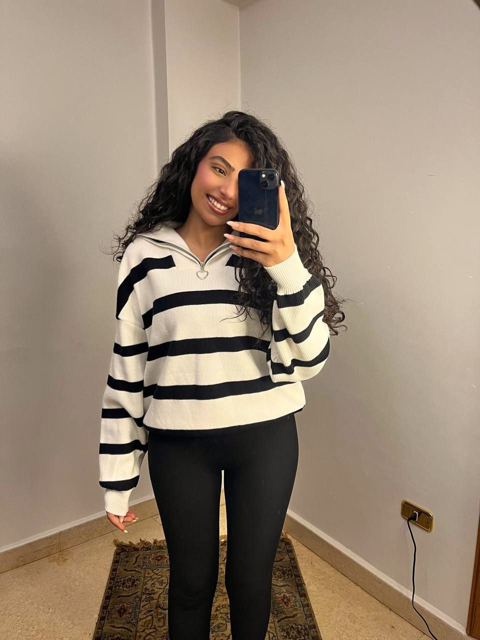 Striped Knit Half-Zip Sweater