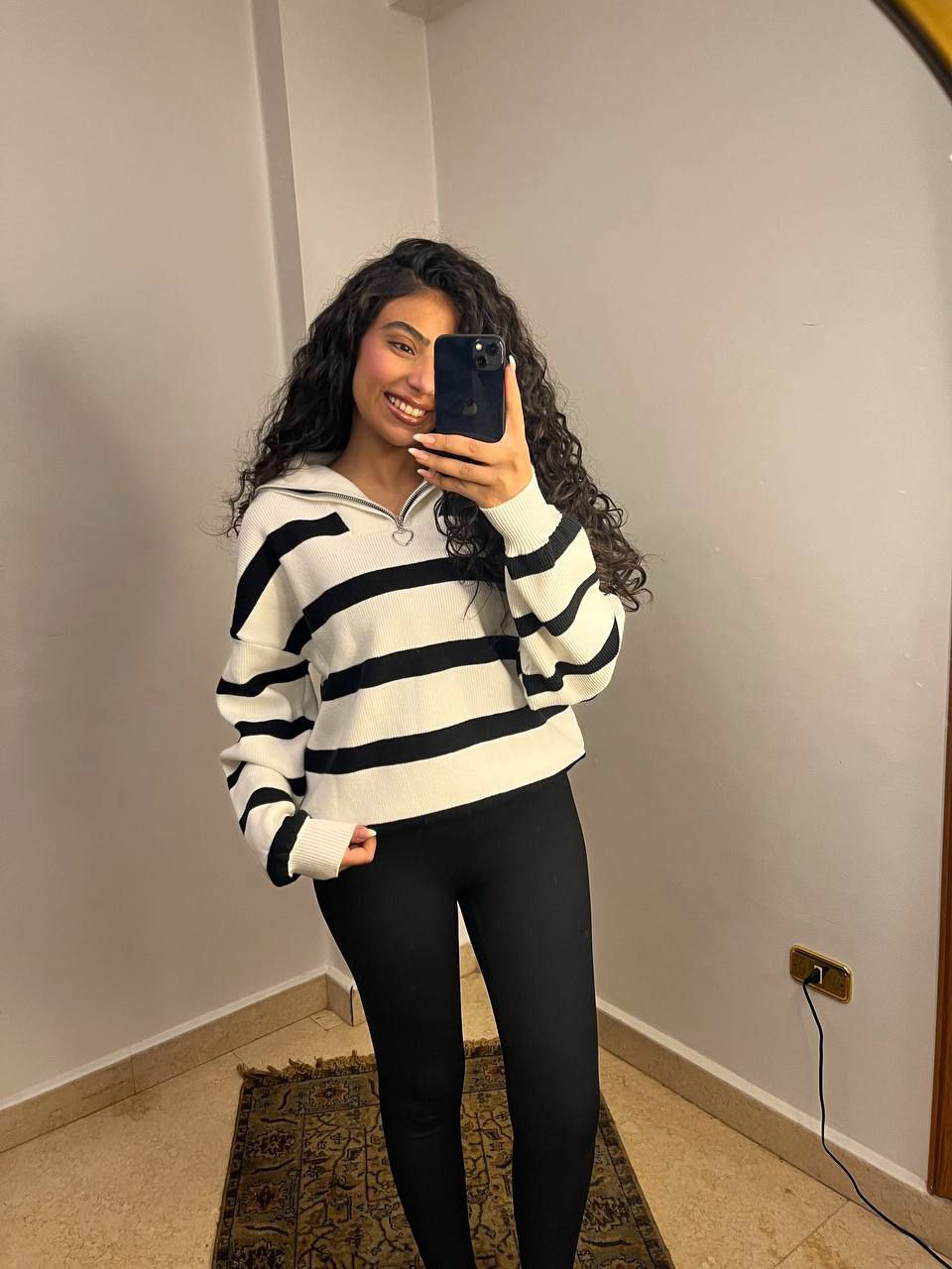 Striped Knit Half-Zip Sweater