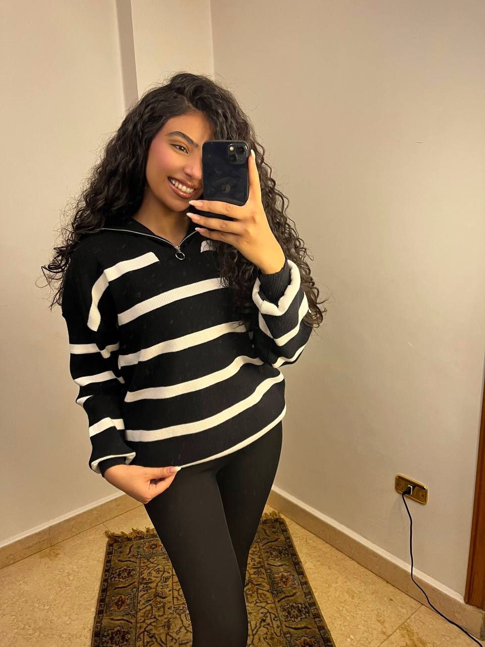 Striped Knit Half-Zip Sweater