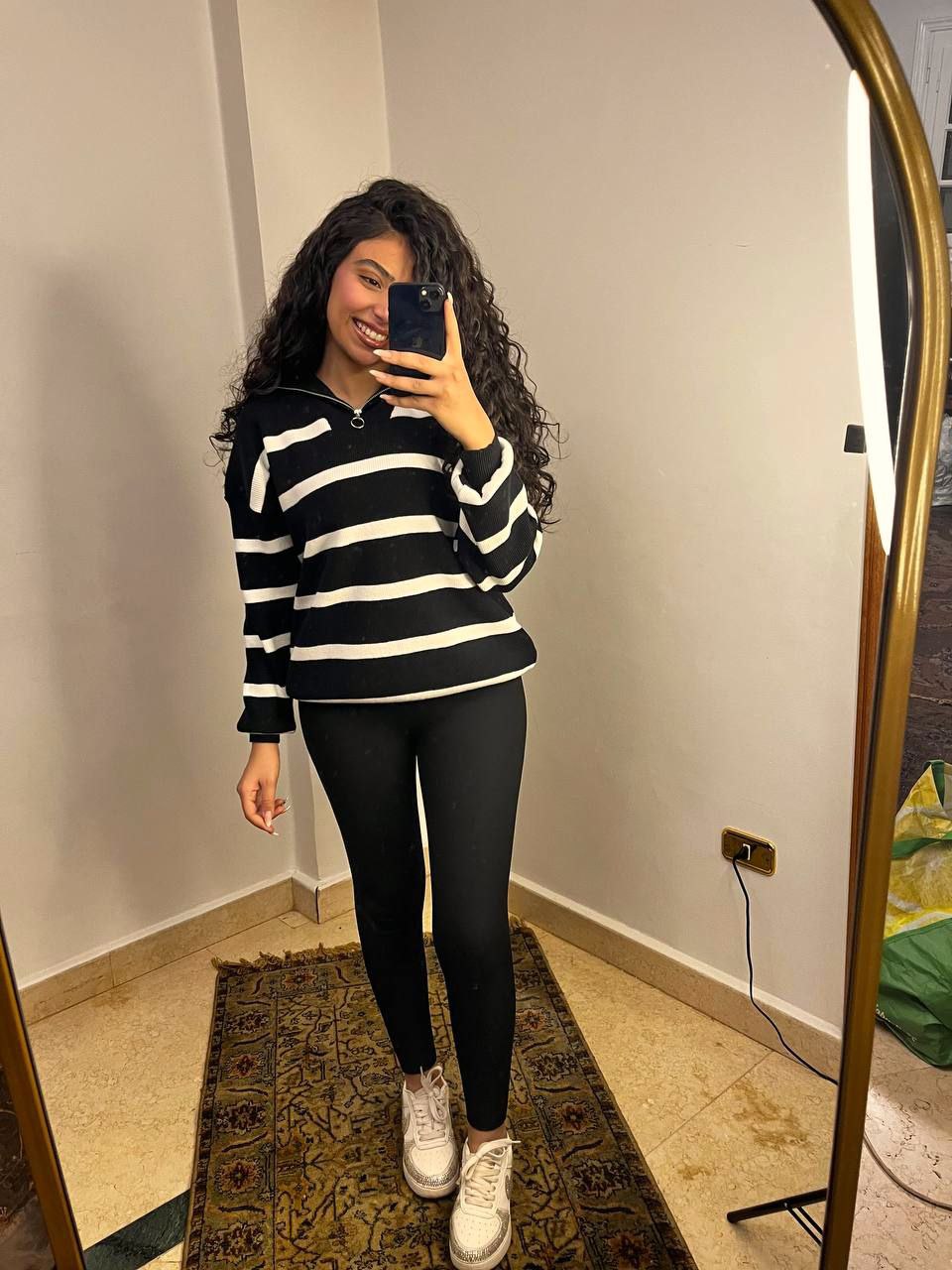 Striped Knit Half-Zip Sweater