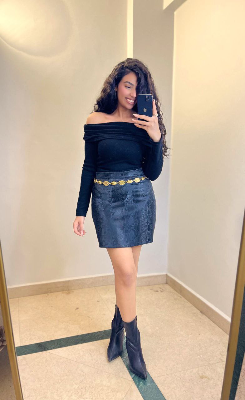 Black Snake-Print Faux Leather Mini Skirt