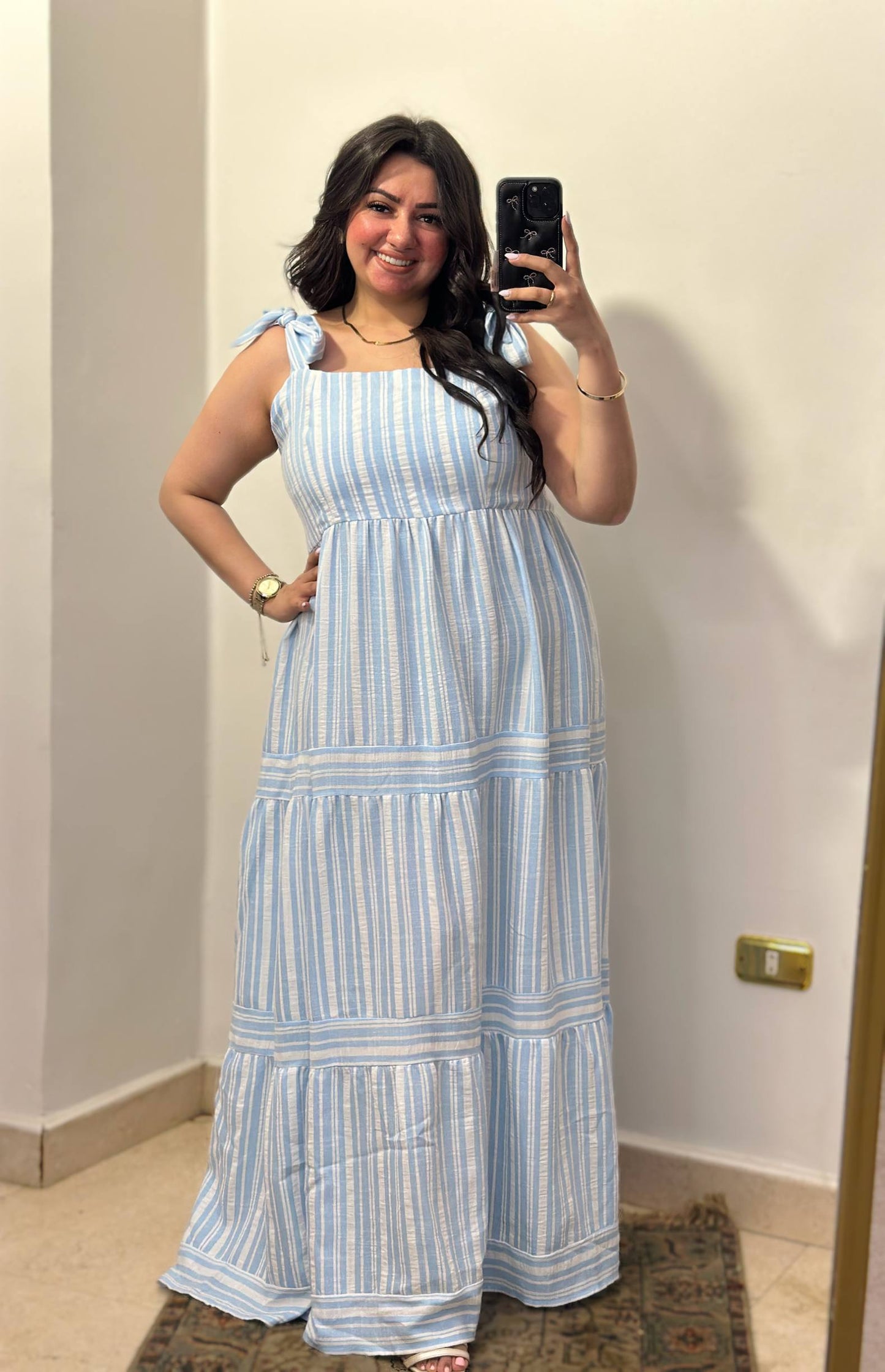 The "Summer Breeze" Tiered Striped Maxi.