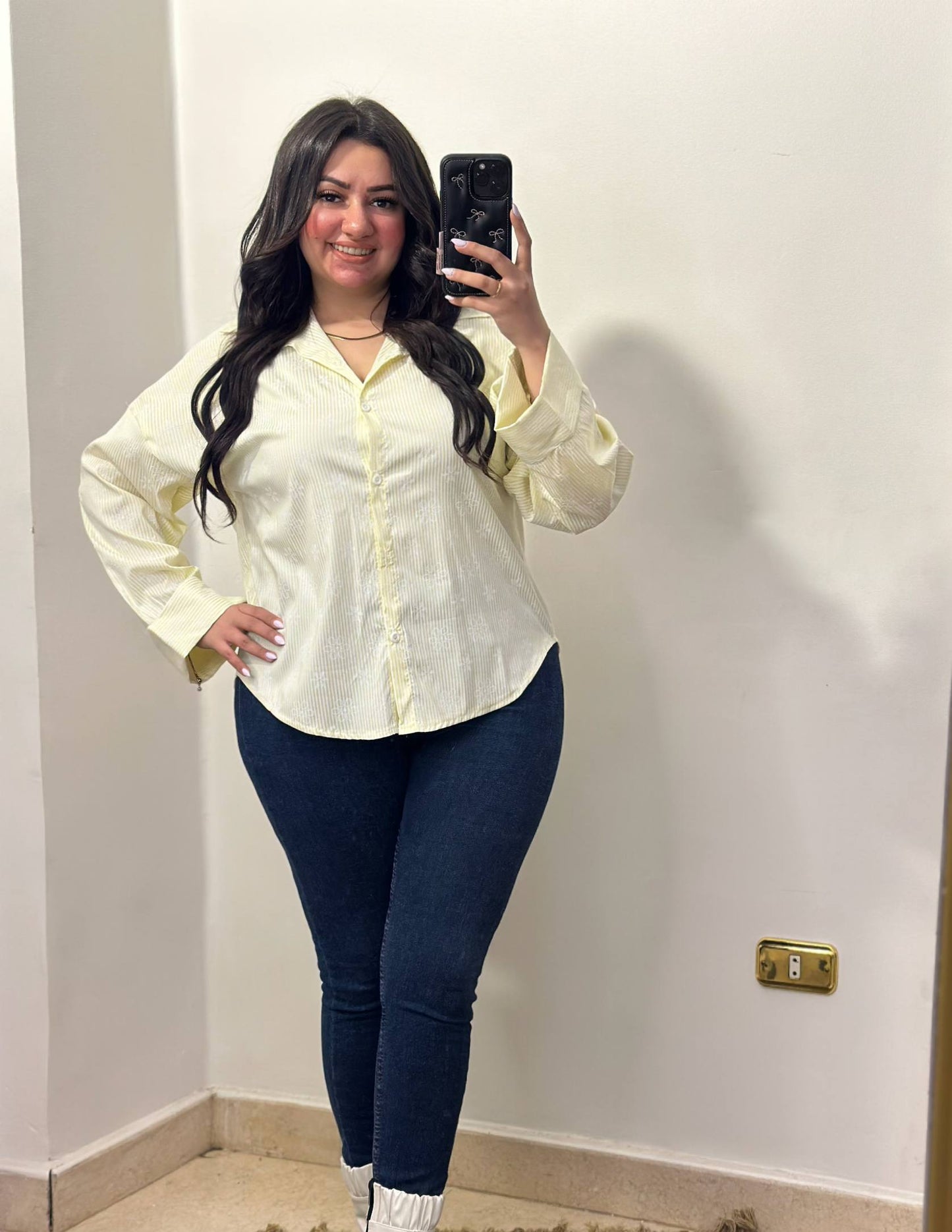 Embroidered Pinstripe Long-Sleeve Shirt with Wide Cuffs