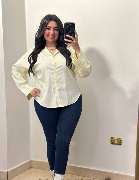Embroidered Pinstripe Long-Sleeve Shirt with Wide Cuffs