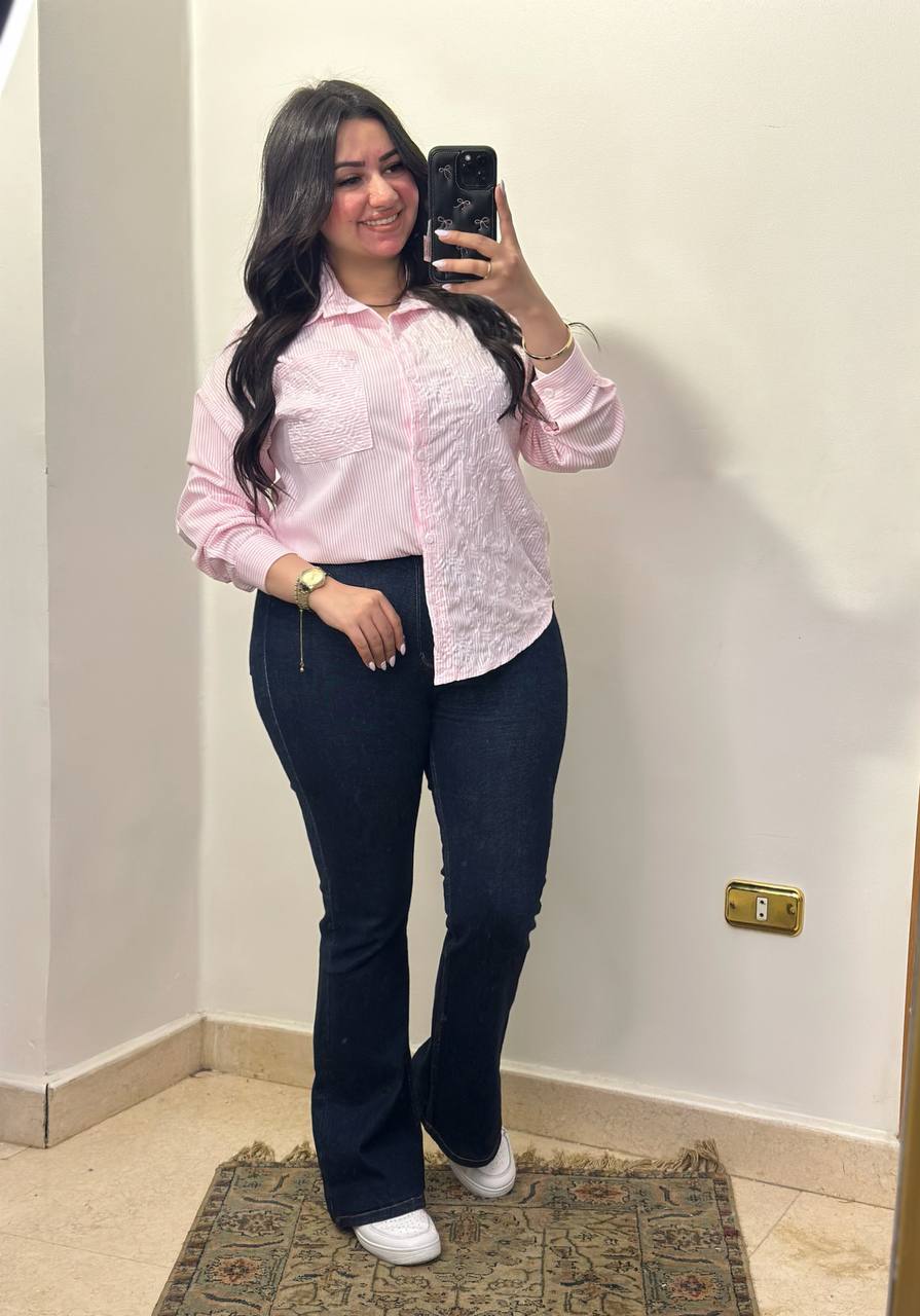 Embroidered Pinstripe Button-Down Shirt with Floral Detailing