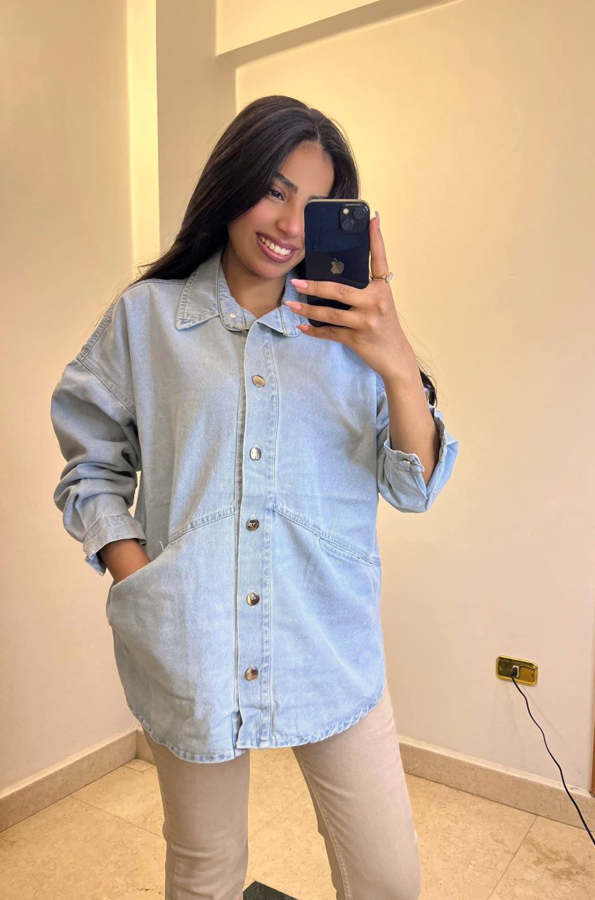 Celestial Embroidery Denim Shirt with Moon & Star Accents