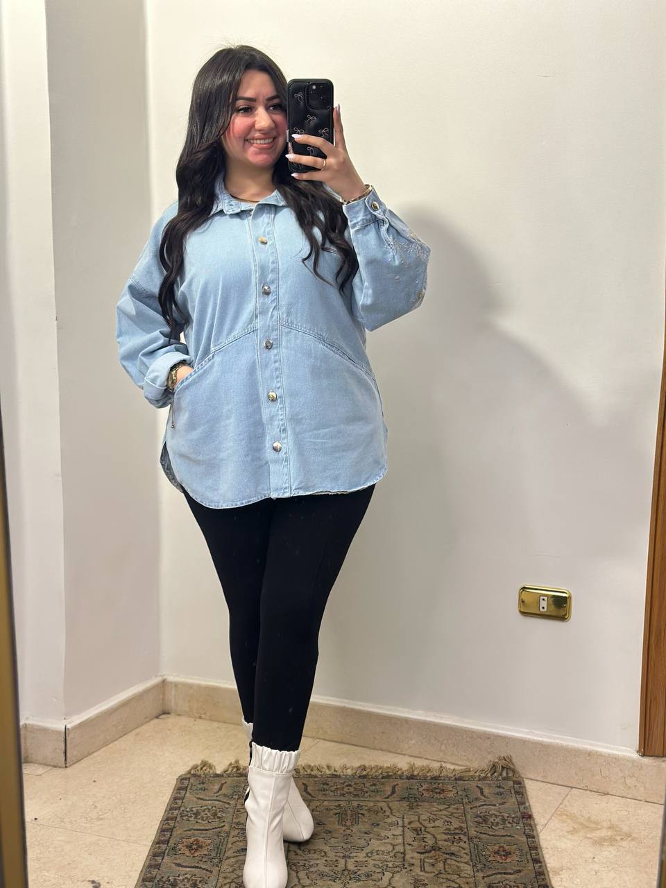 Celestial Embroidery Denim Shirt with Moon & Star Accents
