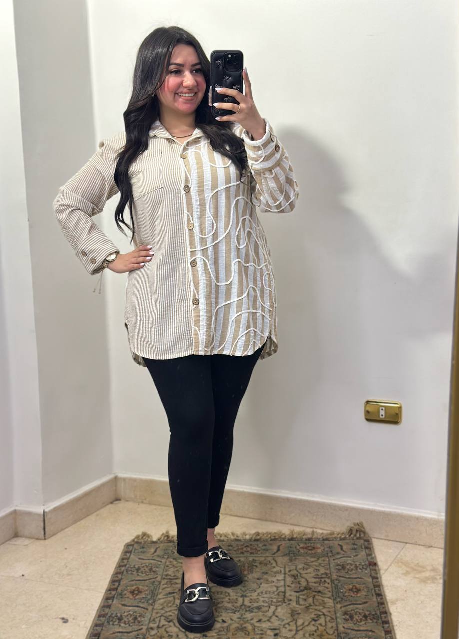 Artistic Multi-Stripe Textured Chemise