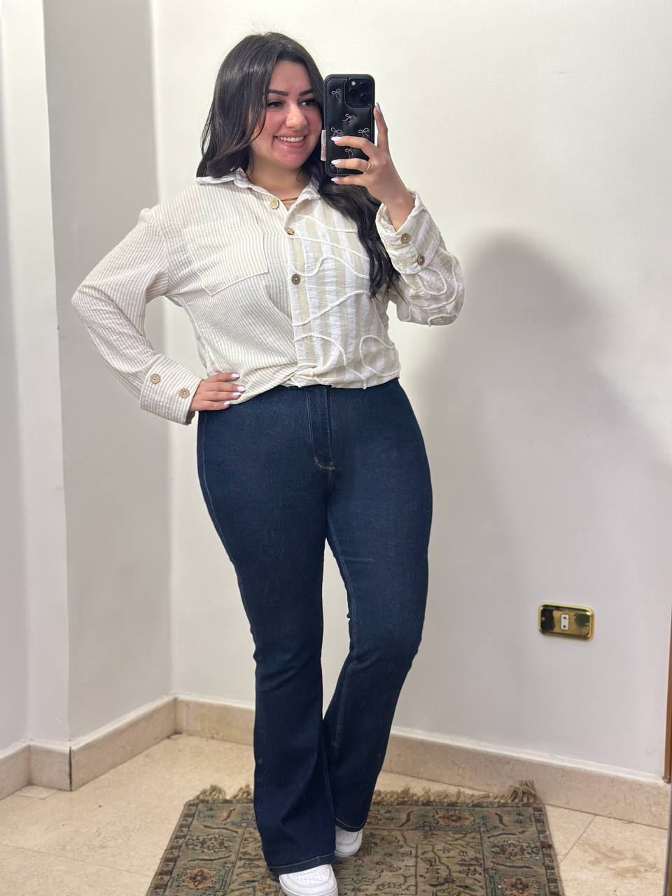 Artistic Multi-Stripe Textured Chemise