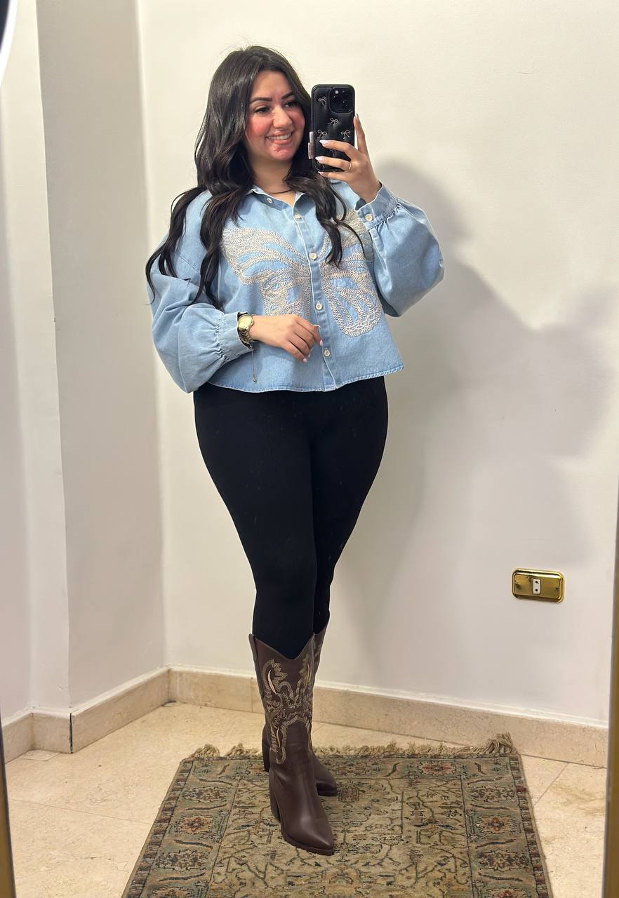Embroidered Butterfly Denim Shirt