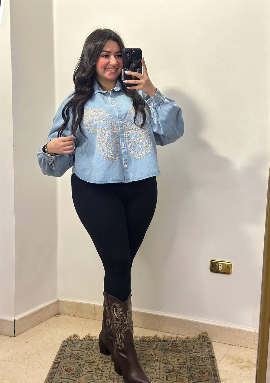 Embroidered Butterfly Denim Shirt