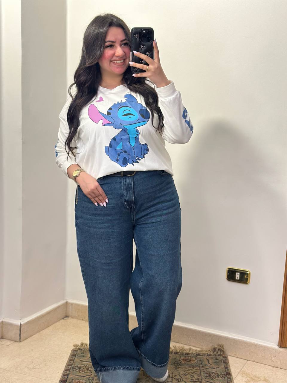 Cotton T-Shirt with Stitch Print