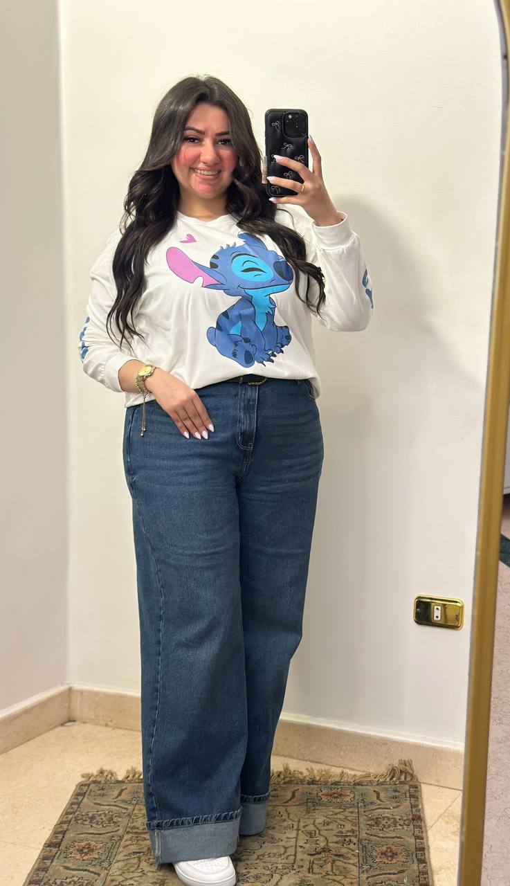 Cotton T-Shirt with Stitch Print