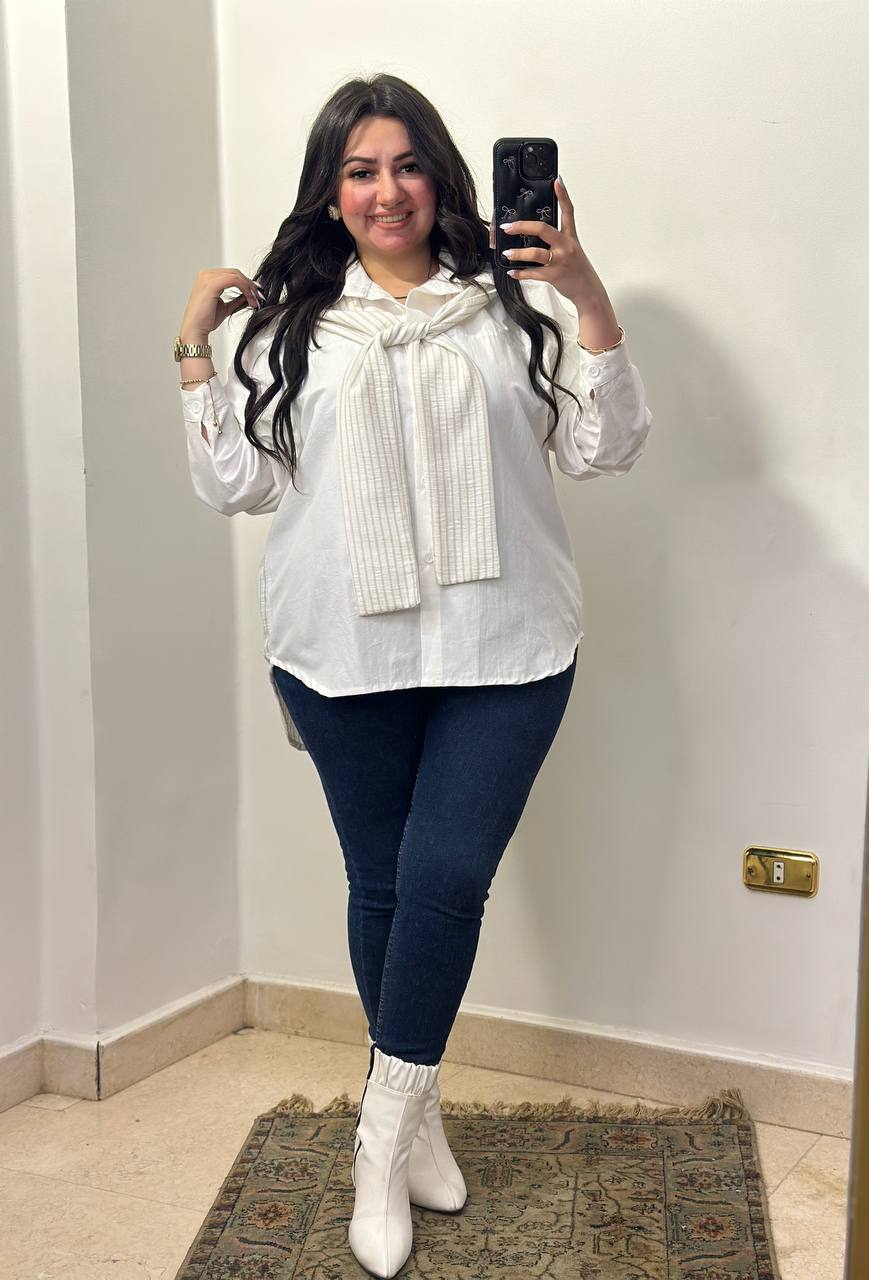 Striped Shirt with Matching Scarf Detail