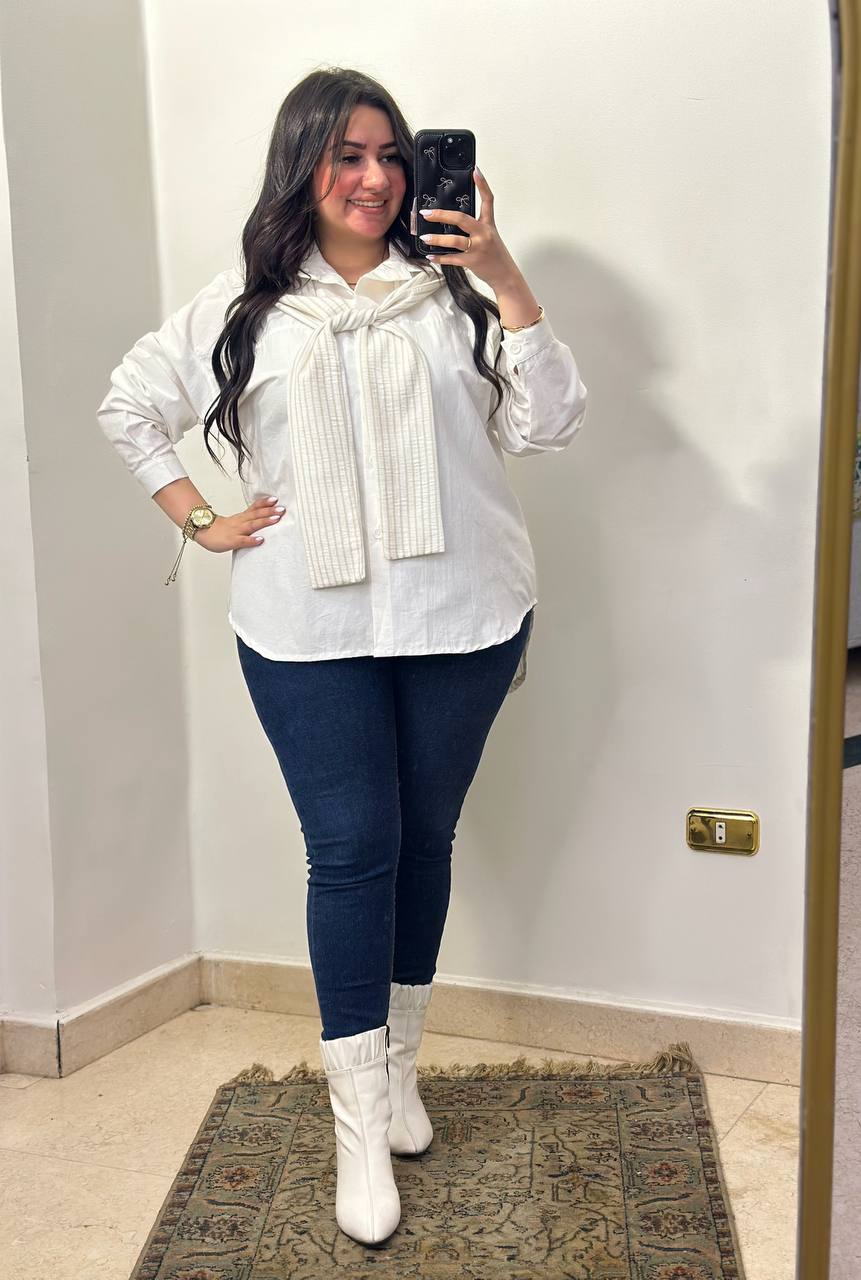 Striped Shirt with Matching Scarf Detail