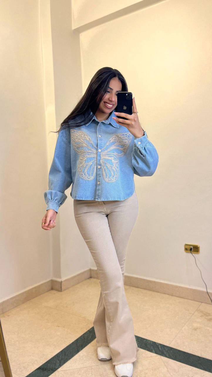 Embroidered Butterfly Denim Shirt