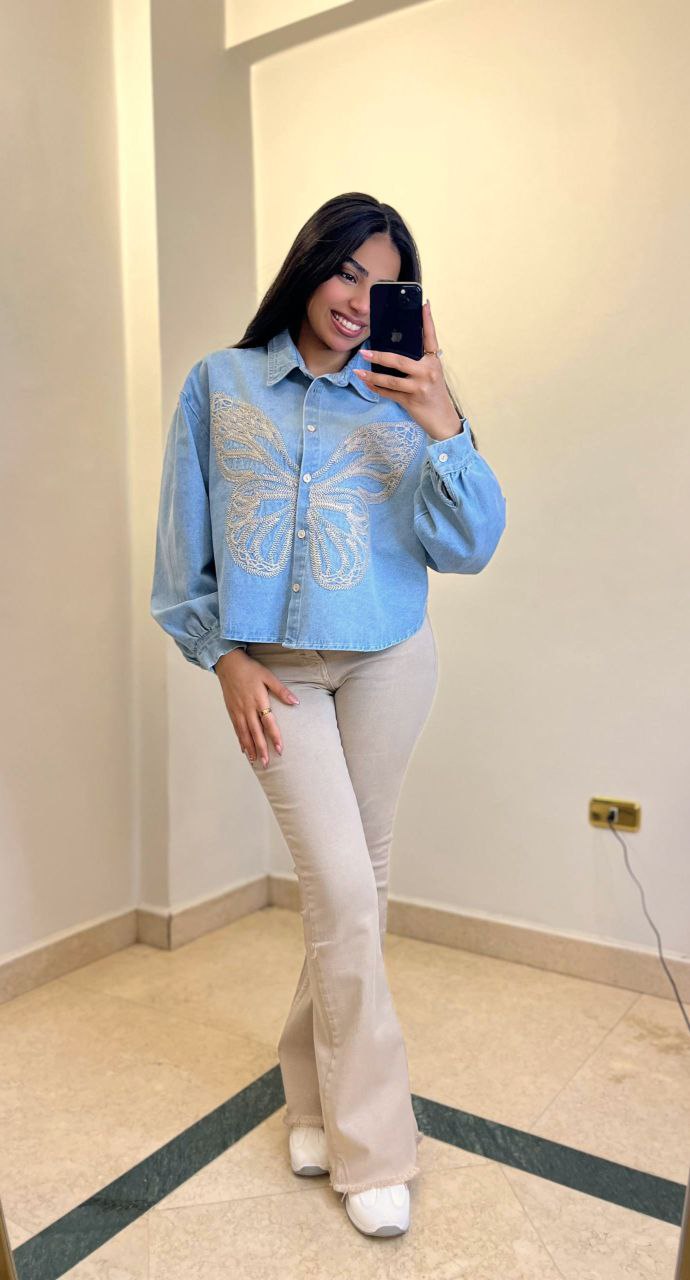 Embroidered Butterfly Denim Shirt