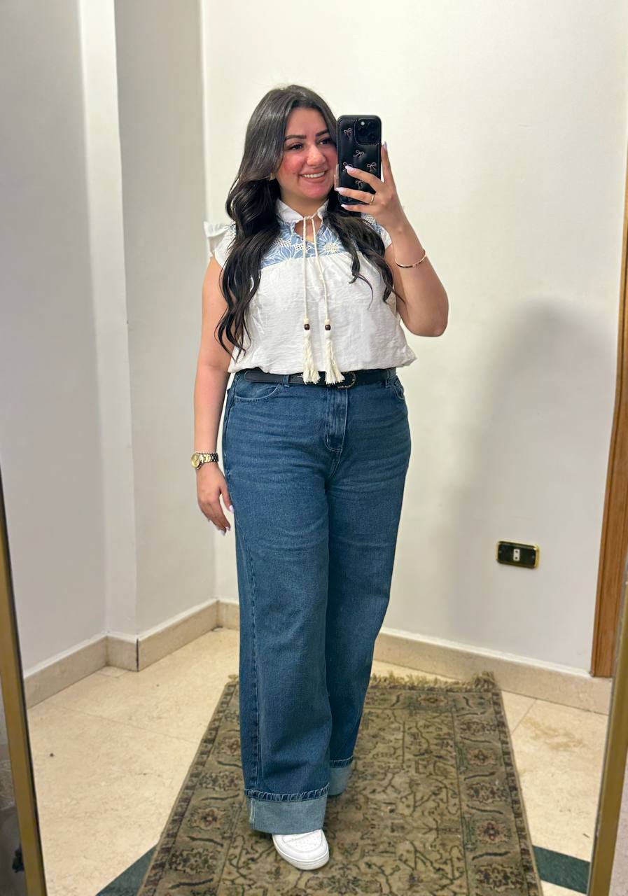 Embroidered Yoke Blouse with Tassel Detail